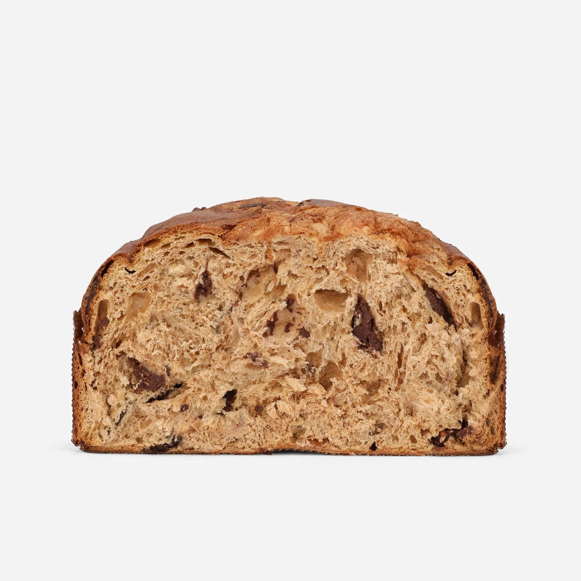 Loaf of bread with raisins on a white background
