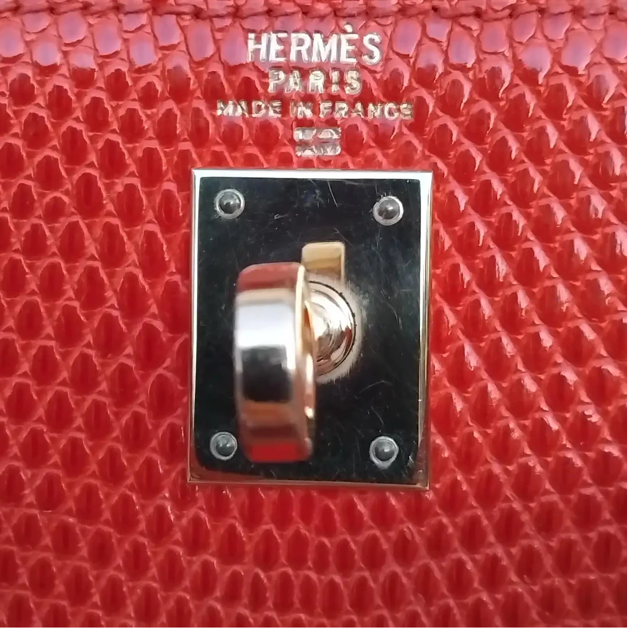 Hermès Kelly 20 Sellier | Passion Red Lizard with Gold Hardware