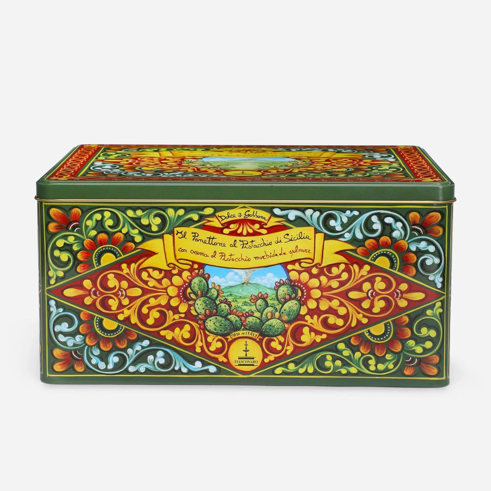 Decorative box with colorful floral patterns on a white background