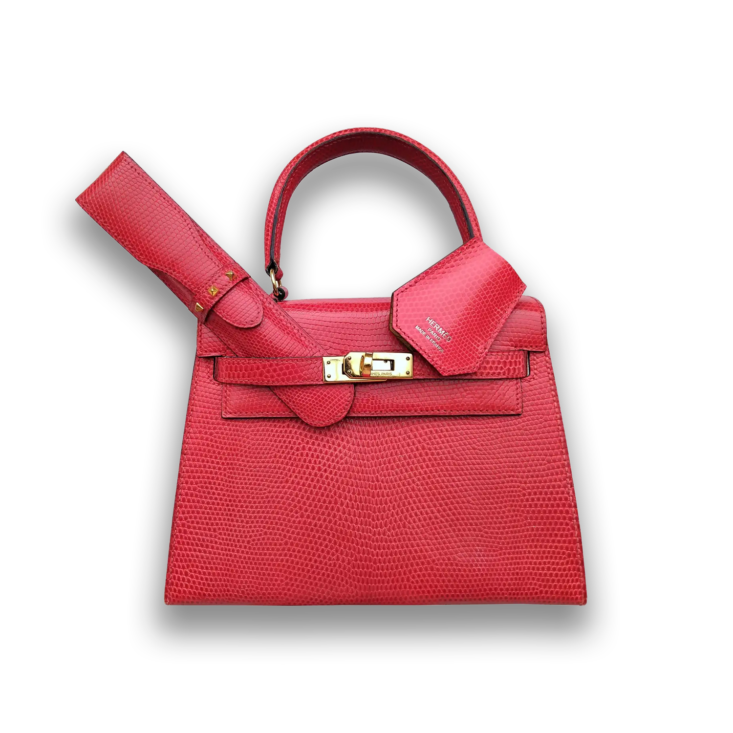 Hermès Kelly 20 Sellier | Passion Red Lizard with Gold Hardware